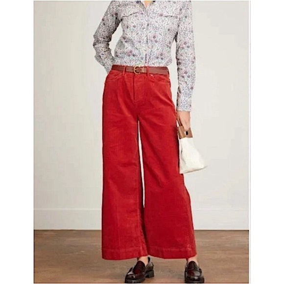 ANN MASHBURN Wide Leg Cropped Corduroy Pant Rust Stretch - Picture 1 of 11